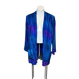 L Leeanne original vintage blue and purple hand painted silk jacket size S